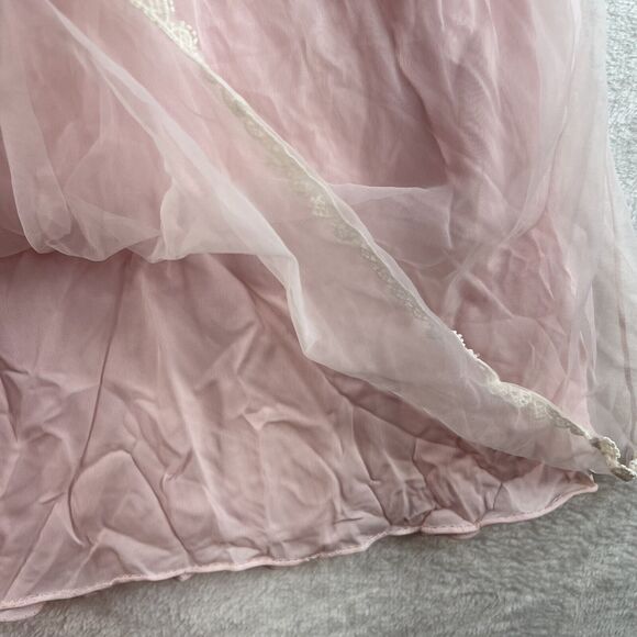 Miss Elaine Small Vtg Pastel Pink Chiffon Short Babydoll Pegnoir Sheer Negligee - Picture 4 of 11